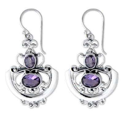 Alternate image for Sterling Silver and Amethyst Dangle Earrings Balinese Goddess