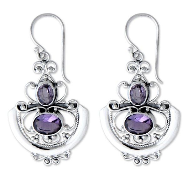 Alternate image for Sterling Silver and Amethyst Dangle Earrings Balinese Goddess