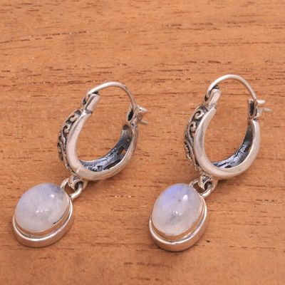Alternate image for Sterling Silver and Rainbow Moonstone Dangle Earrings Moon Orbs