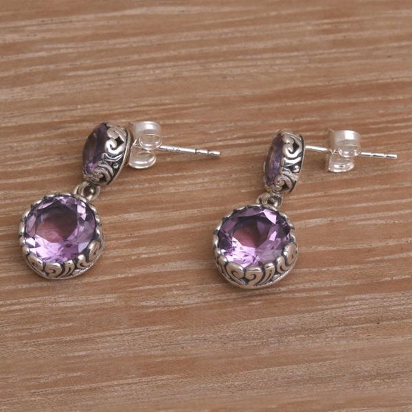 Alternate image for Handmade Amethyst and Sterling Silver Dangle Earrings Memory Everlasting