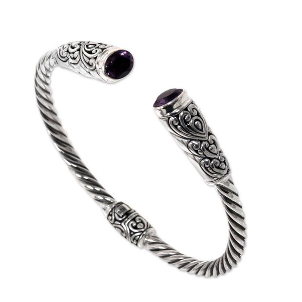 Alternate image for Sterling Silver Cuff Bracelet with Hearts and Amethysts Totem Hearts