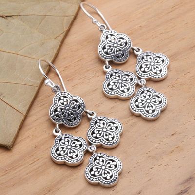 Alternate image for Sterling Silver Chandelier Earrings from Bali Four-Petaled Flowers