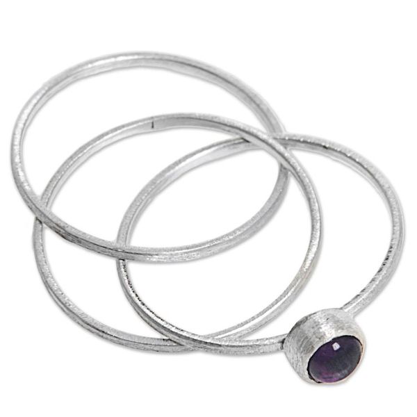 Alternate image for Hand Made Amethyst and Sterling Silver Solitaire Ring Magical Force in Purple