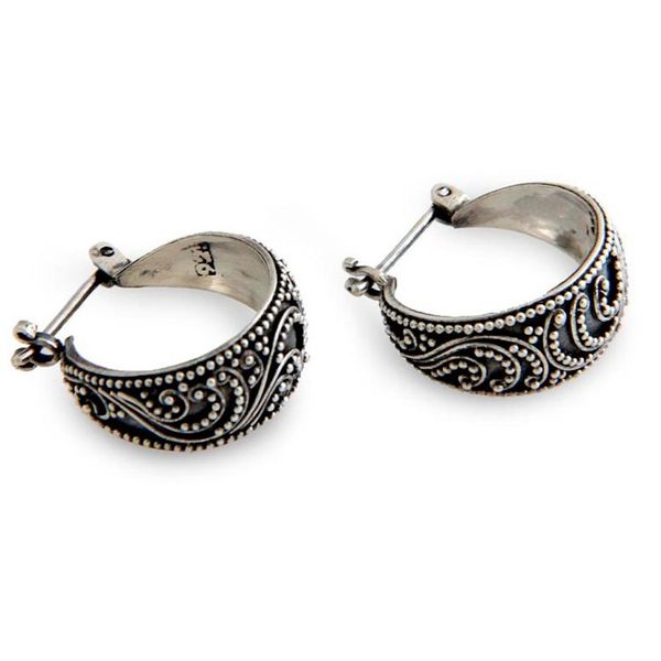 Alternate image for Sterling Silver Hoop Earrings Moonlit Serenade
