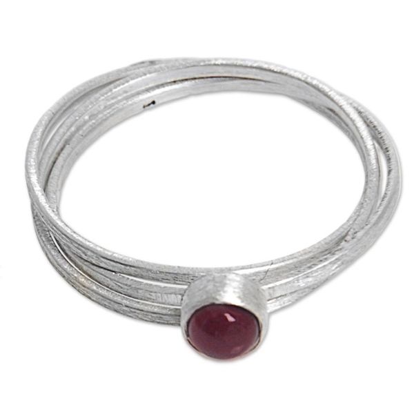 Alternate image for Bali Hand Crafted Sterling Silver and Garnet Solitaire Ring Magical Force