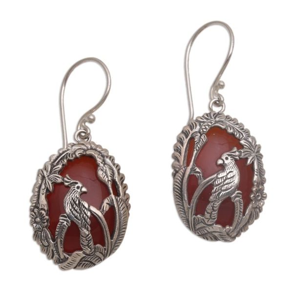 Alternate image for Carnelian and 925 Silver Cockatoo Dangle Earrings from Bali Cockatoo Garden