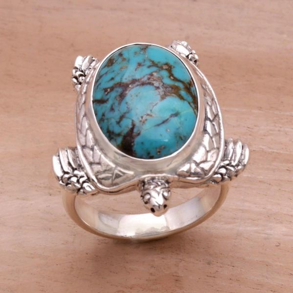 Alternate image for Mens Sterling Silver and Reconstituted Turquoise Ring Chelonia Turtle