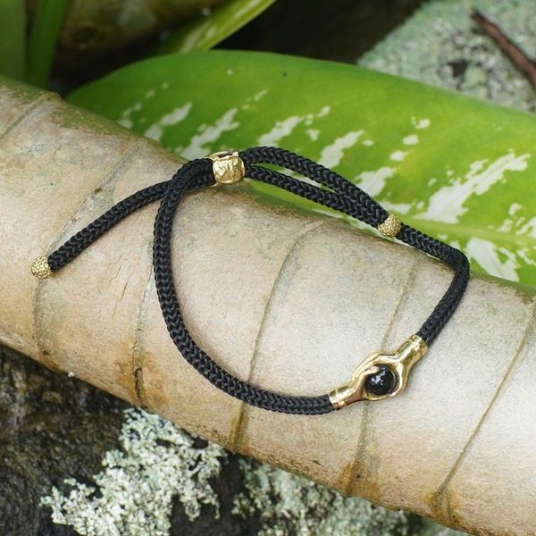 Alternate image for Brass and Black Obsidian Cord Unity Bracelet from Bali Golden Handshake