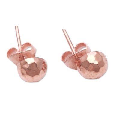 Alternate image for Domed Rose Gold Plated Sterling Silver Stud Earrings Hammered Domes