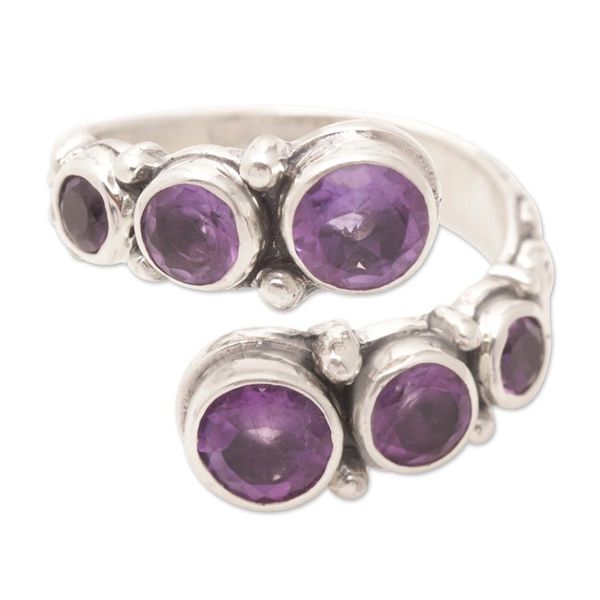 Alternate image for Sterling Silver Wrap Ring with Amethyst Gemstones from Bali Purple Gravel