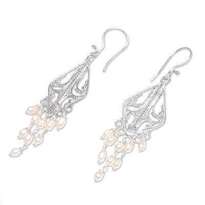 Alternate image for Sterling Silver and Pearl Chandelier Earrings White Iridescence