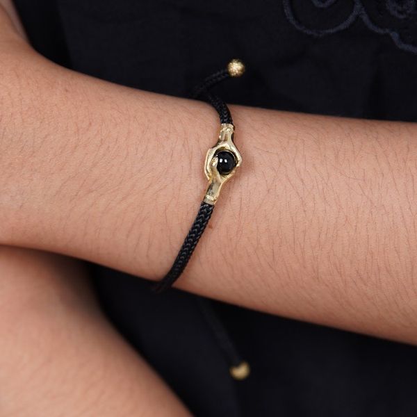 Alternate image for Brass and Black Obsidian Cord Unity Bracelet from Bali Golden Handshake