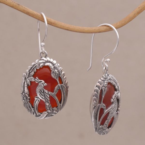 Alternate image for Carnelian and 925 Silver Cockatoo Dangle Earrings from Bali Cockatoo Garden