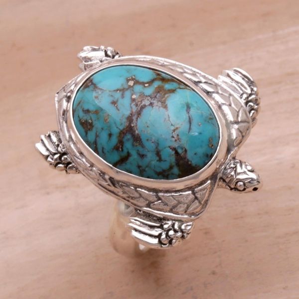 Alternate image for Mens Sterling Silver and Reconstituted Turquoise Ring Chelonia Turtle