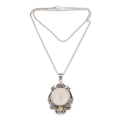 Alternate image for Peridot and Bone Moon Pendant Necklace from Bali Moonlight Stare