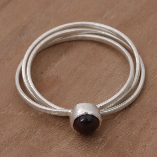 Alternate image for Bali Hand Crafted Sterling Silver and Garnet Solitaire Ring Magical Force