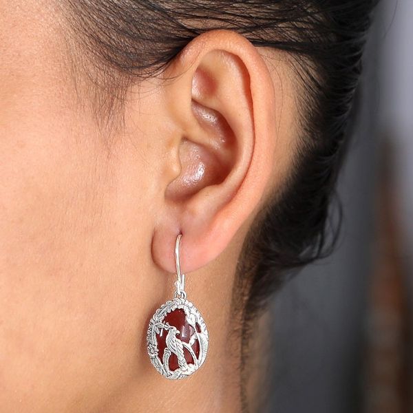 Alternate image for Carnelian and 925 Silver Cockatoo Dangle Earrings from Bali Cockatoo Garden