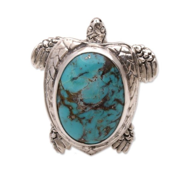 Alternate image for Mens Sterling Silver and Reconstituted Turquoise Ring Chelonia Turtle
