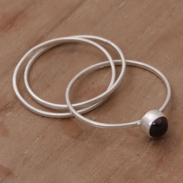 Alternate image for Bali Hand Crafted Sterling Silver and Garnet Solitaire Ring Magical Force