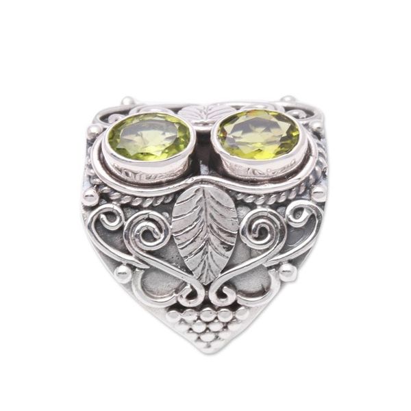 Alternate image for Leaf Motif Peridot Cocktail Ring Crafted in Bali Verdant Eyes