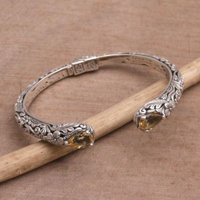 Alternate image for Floral Citrine and Silver Cuff Bracelet from Bali Transcendent Forest