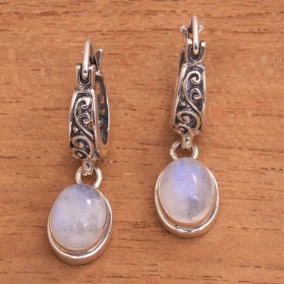 Alternate image for Sterling Silver and Rainbow Moonstone Dangle Earrings Moon Orbs