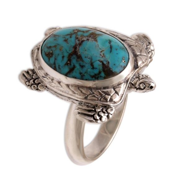 Alternate image for Mens Sterling Silver and Reconstituted Turquoise Ring Chelonia Turtle