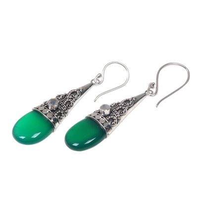 Alternate image for Sterling Silver and Green Onyx Earrings Bali Tradition