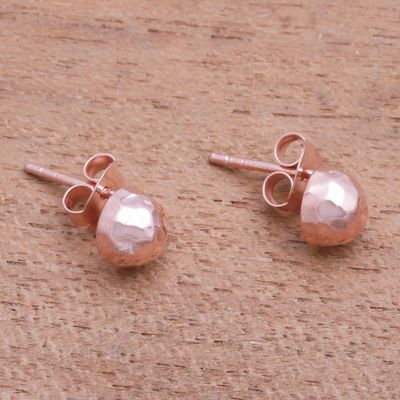 Alternate image for Domed Rose Gold Plated Sterling Silver Stud Earrings Hammered Domes