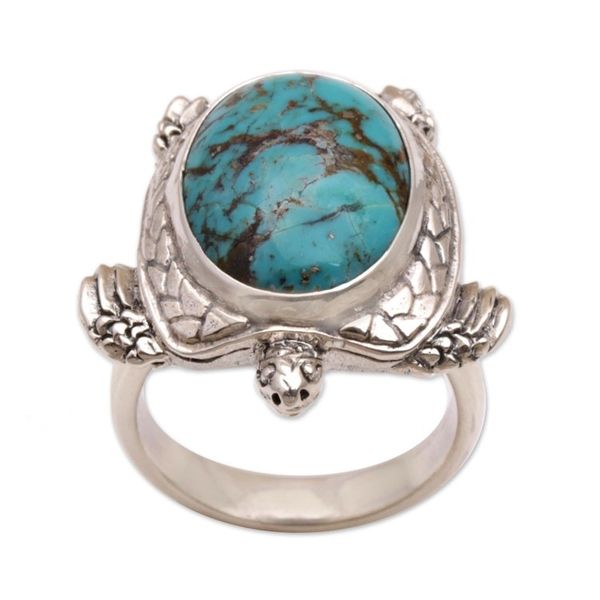 Alternate image for Mens Sterling Silver and Reconstituted Turquoise Ring Chelonia Turtle