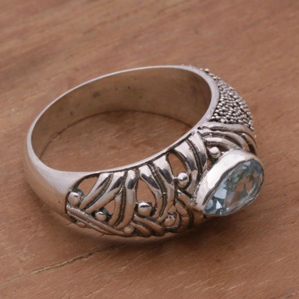 Alternate image for Blue Topaz and Sterling Silver Single Stone Ring from Bali Two Souls