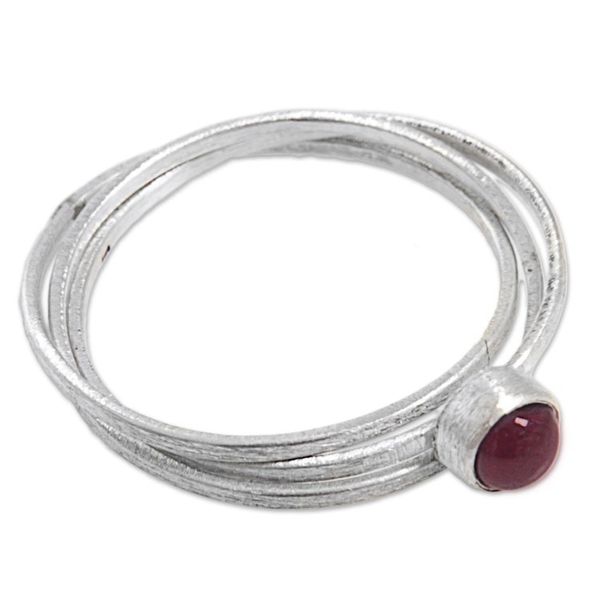 Alternate image for Bali Hand Crafted Sterling Silver and Garnet Solitaire Ring Magical Force