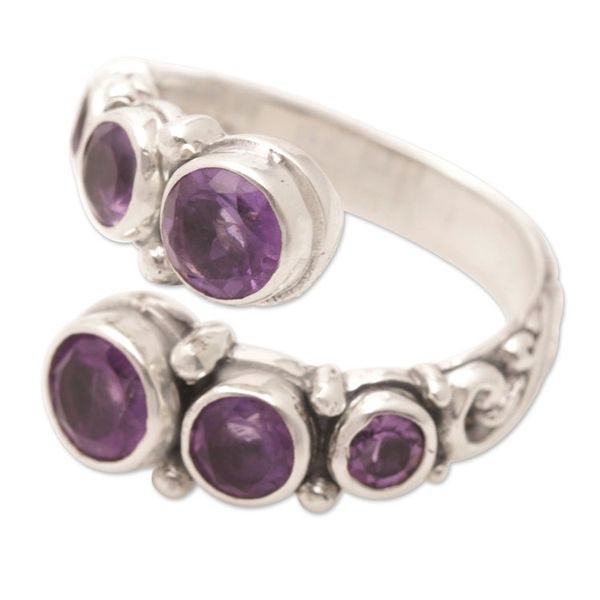 Alternate image for Sterling Silver Wrap Ring with Amethyst Gemstones from Bali Purple Gravel