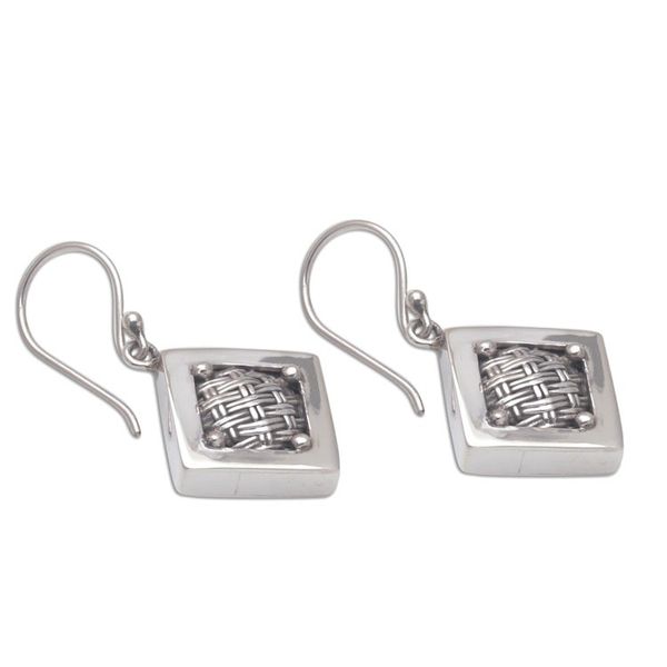 Alternate image for Woven Sterling Silver Diamond Shaped Dangle Earrings Weaving Ketupats
