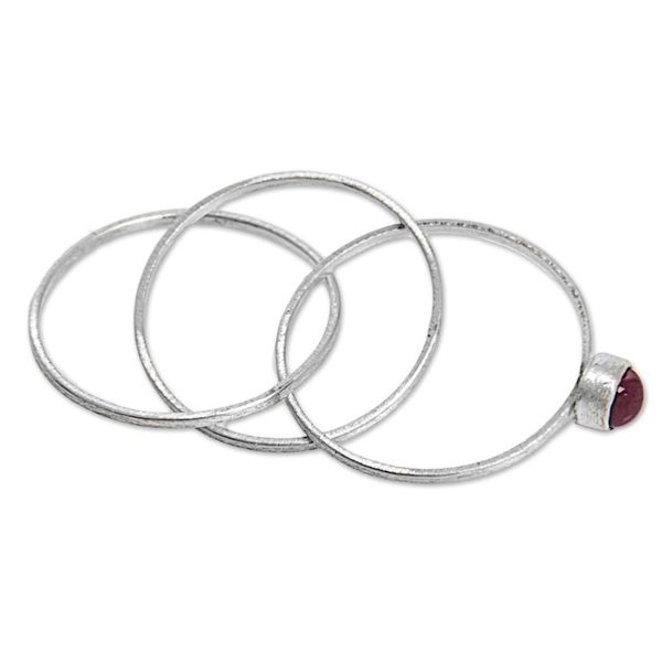 Alternate image for Bali Hand Crafted Sterling Silver and Garnet Solitaire Ring Magical Force