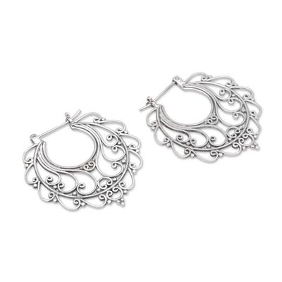 Alternate image for Sterling Silver Hoop Earrings Handcrafted in Bali Graceful Glamour