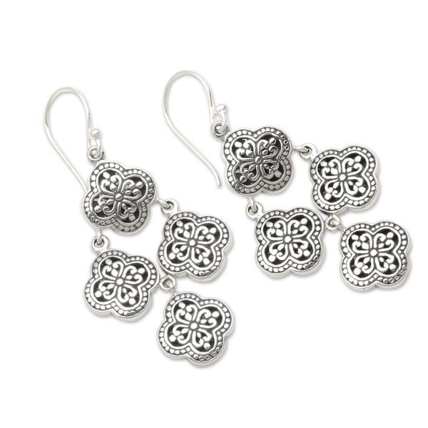 Alternate image for Sterling Silver Chandelier Earrings from Bali Four-Petaled Flowers