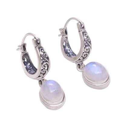 Alternate image for Sterling Silver and Rainbow Moonstone Dangle Earrings Moon Orbs