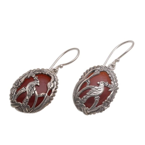 Alternate image for Carnelian and 925 Silver Cockatoo Dangle Earrings from Bali Cockatoo Garden
