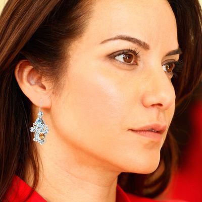 Alternate image for Balinese Citrine and Blue Topaz Earrings Plumeria Dew