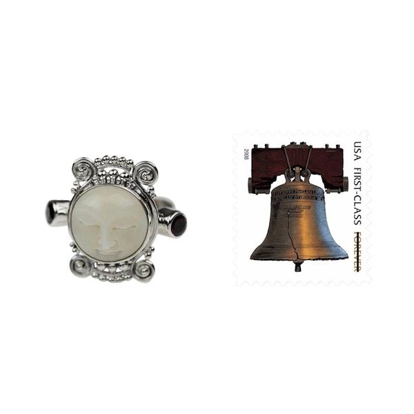 Alternate image for Garnet and Carved Bone Silver Ring Moon Dream