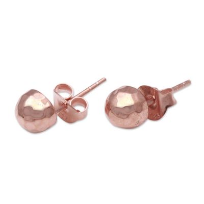 Alternate image for Domed Rose Gold Plated Sterling Silver Stud Earrings Hammered Domes