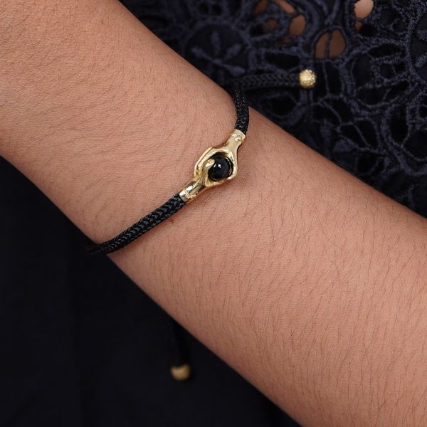 Alternate image for Brass and Black Obsidian Cord Unity Bracelet from Bali Golden Handshake
