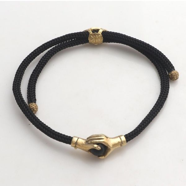 Alternate image for Brass and Black Obsidian Cord Unity Bracelet from Bali Golden Handshake