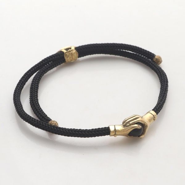 Alternate image for Brass and Black Obsidian Cord Unity Bracelet from Bali Golden Handshake
