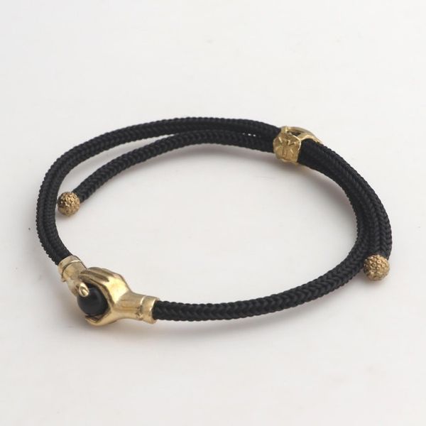 Alternate image for Brass and Black Obsidian Cord Unity Bracelet from Bali Golden Handshake
