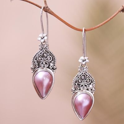 Alternate image for Floral Pink Cultured Pearl Dangle Earrings from Bali Ripe Fruit