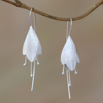 Alternate image for Sterling Silver Flower Drop Earrings from Bali Budding Orchid