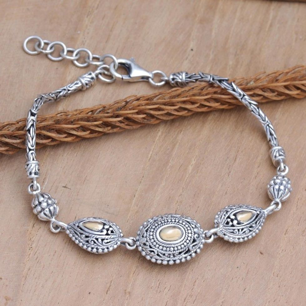 18k Gold-Accented Sterling Silver Pendant Bracelet from Bali 'Endless Loving'