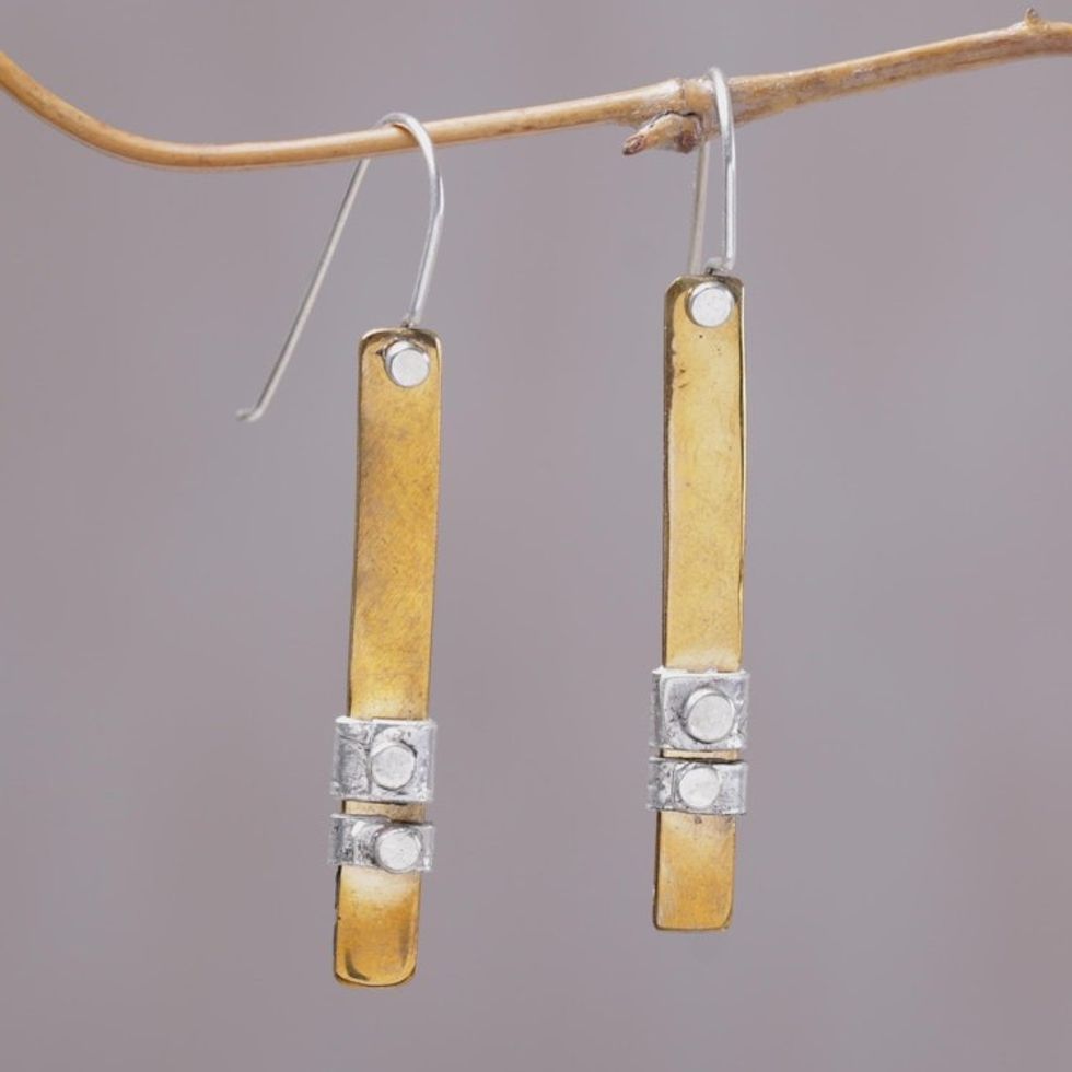 925 Sterling Silver Accent Brass Dangle Earrings from Bali 'Island Journey'